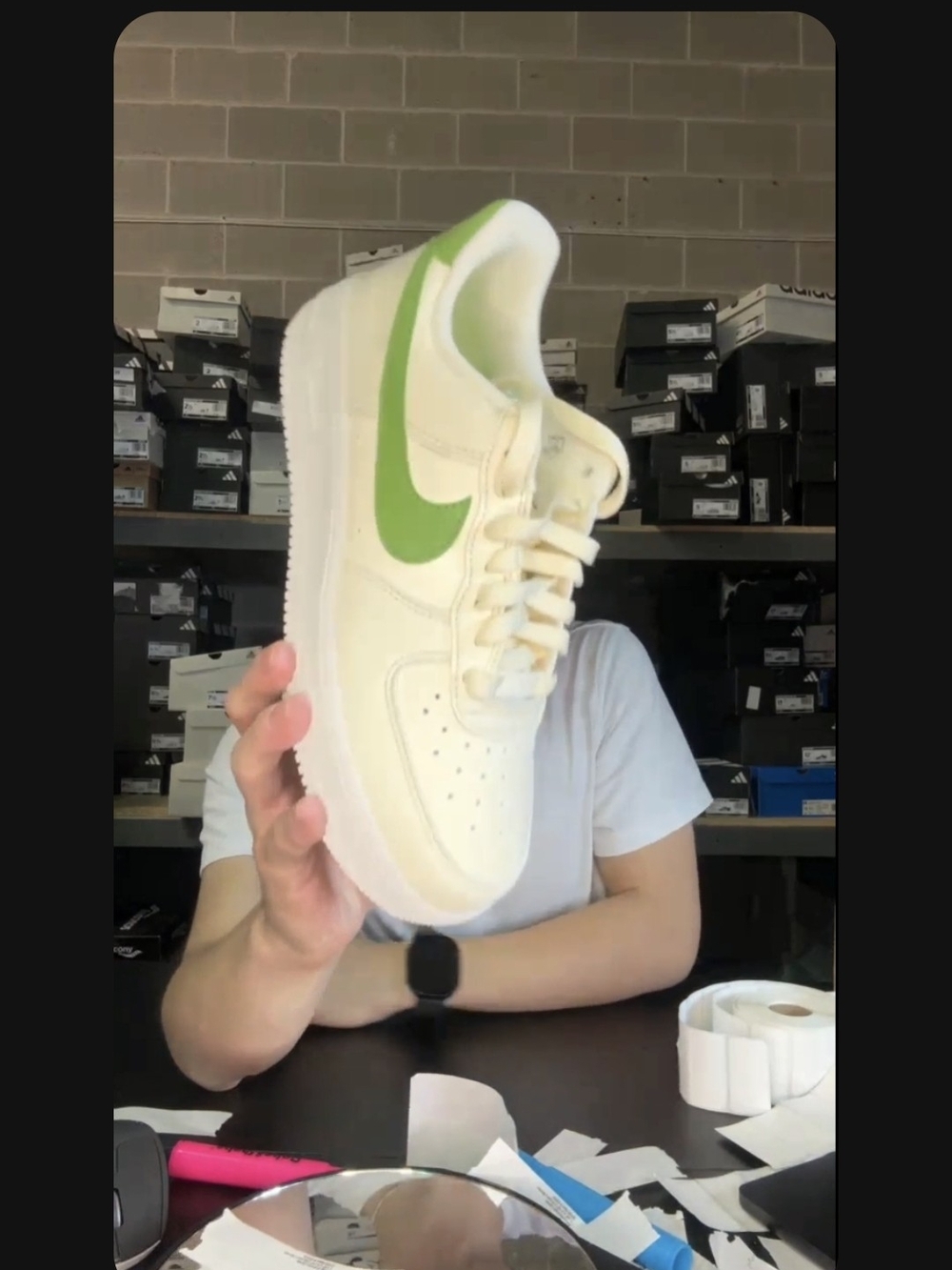 Nike Cream Low-Top Sneakers with Lime Green Swoosh